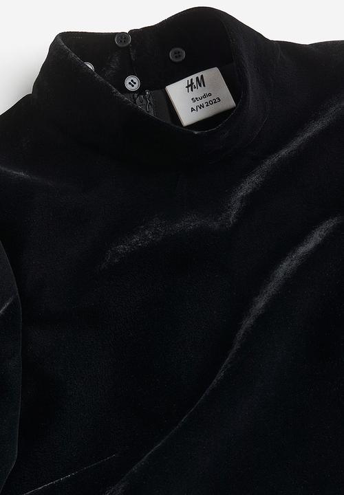 H&M - H&M Studio: Collared velvet dress - midnight black & white