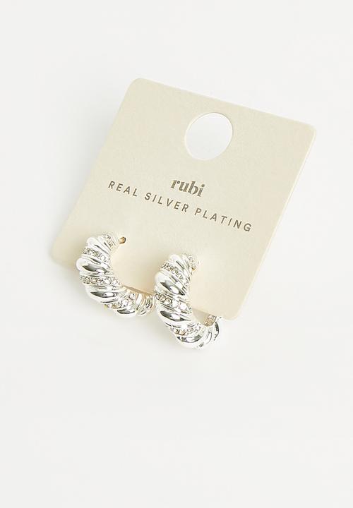 Rubi - Mid hoop earring - sterling silver plated dia croissant