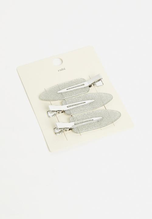 Rubi - 3Pk chloe flat clips - silver sparkle