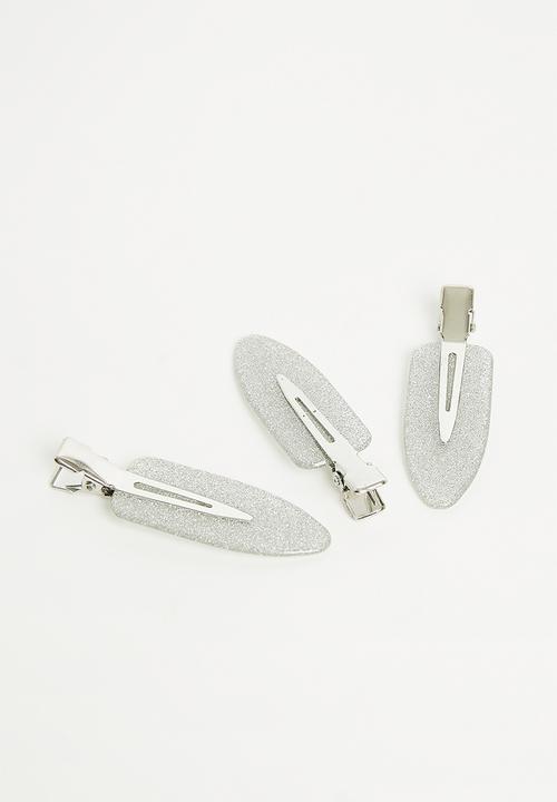 Rubi - 3Pk chloe flat clips - silver sparkle
