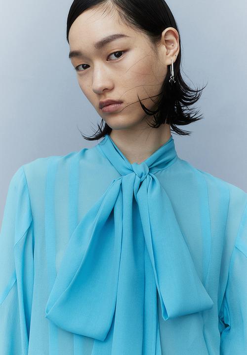 H&M - H&M Studio: Sheer silk bow blouse - teal