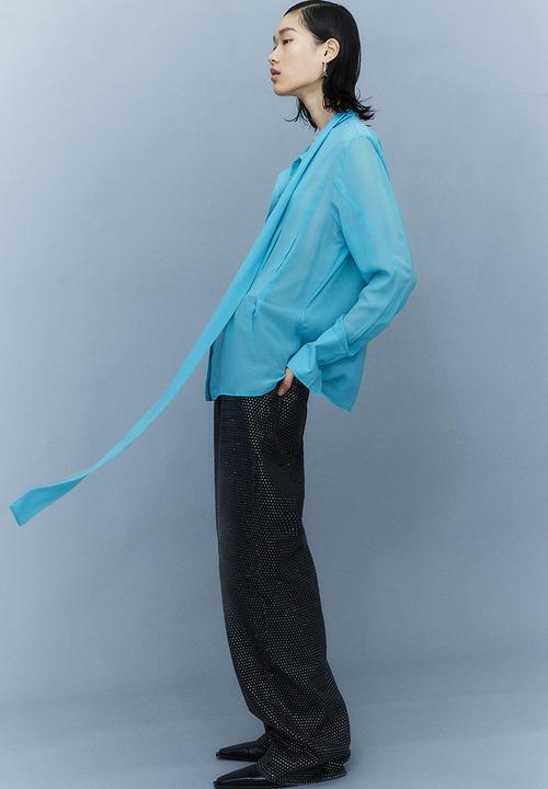 H&M - H&M Studio: Sheer silk bow blouse - teal