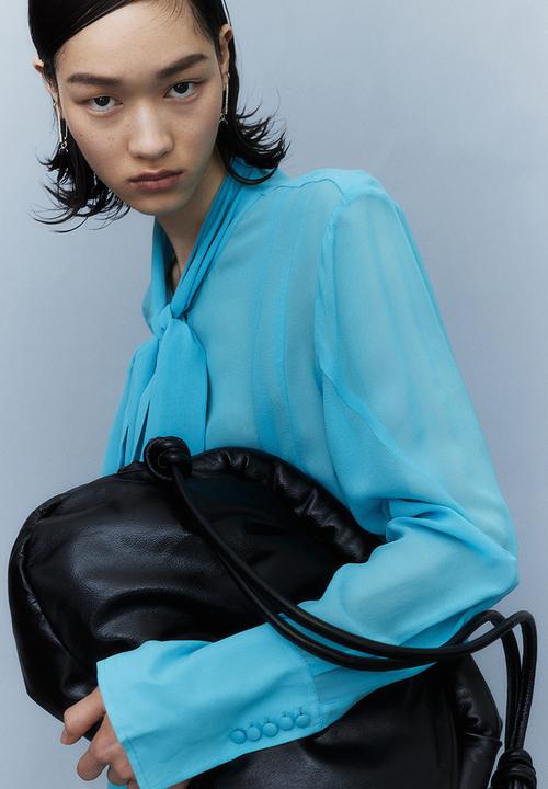 H&M - H&M Studio: Sheer silk bow blouse - teal