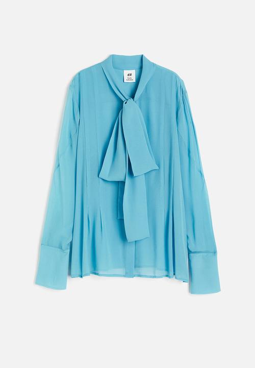 H&M - H&M Studio: Sheer silk bow blouse - teal