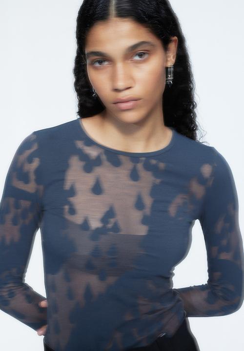 H&M - H&M Studio: Fantome Top - dark teal patterned