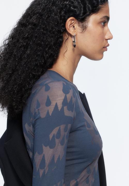 H&M - H&M Studio: Fantome Top - dark teal patterned