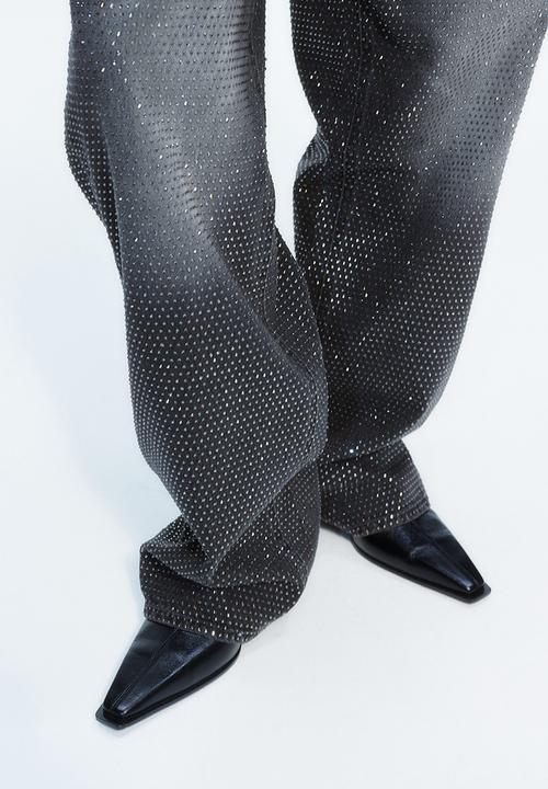 H&M - H&M Studio: Rhinestone-embellished jeans - charcoal grey/silver-colour