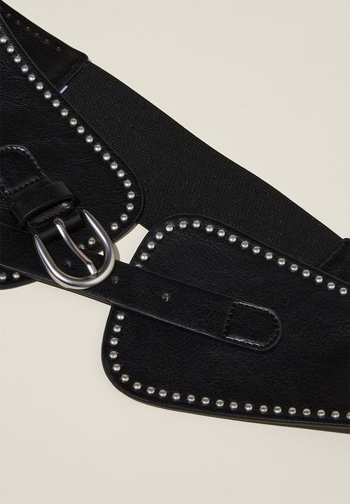 Rubi - Isla wide studded belt - washed black/brushed silver
