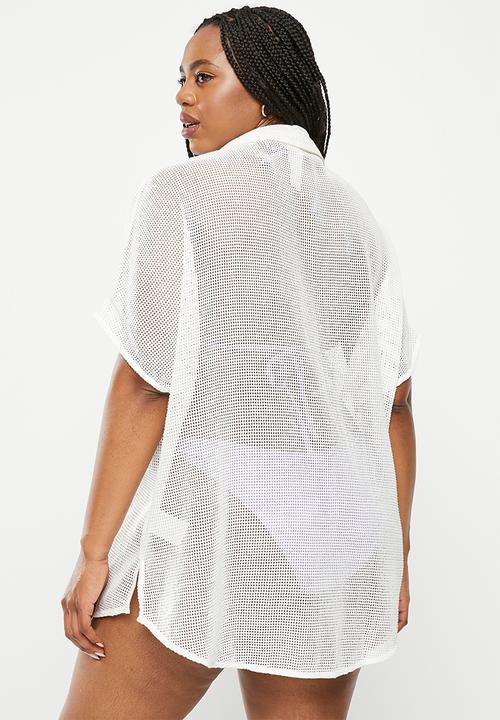 Cotton On - Plus open mesh short sleeve shirt - white