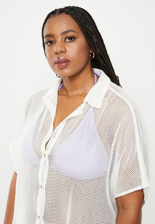Cotton On - Plus open mesh short sleeve shirt - white