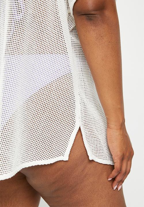 Cotton On - Plus open mesh short sleeve shirt - white