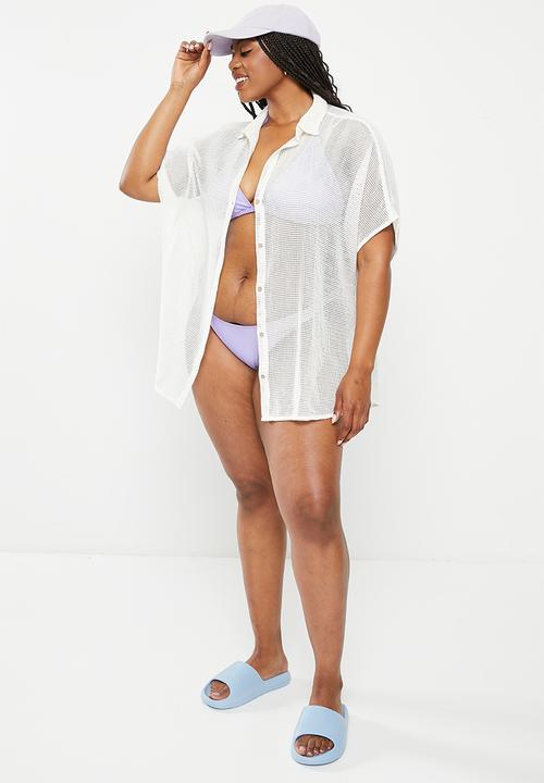Cotton On - Plus open mesh short sleeve shirt - white