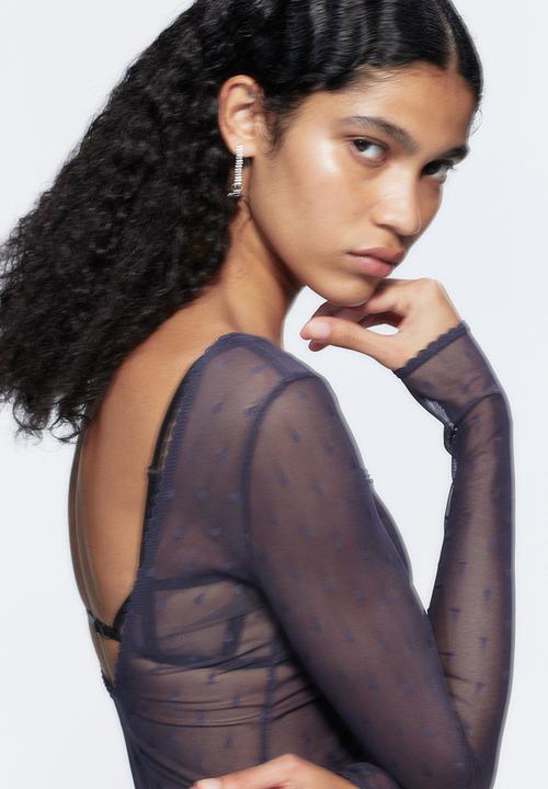 H&M - H&M Studio: Jacquard-mesh body - dark mauve/teardrop