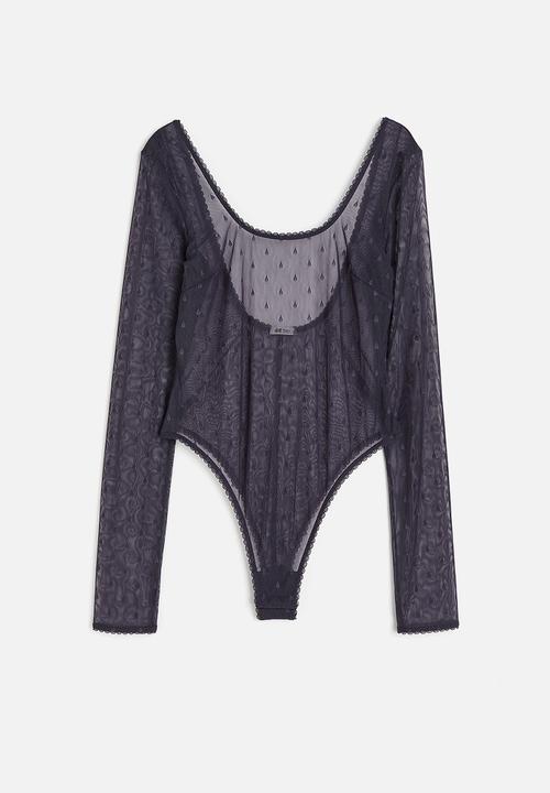H&M - H&M Studio: Jacquard-mesh body - dark mauve/teardrop
