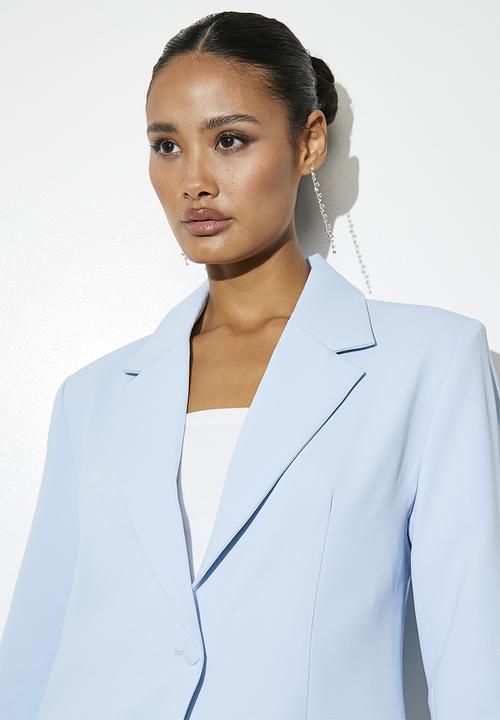 VELVET - Co-ord feather trim blazer - blue