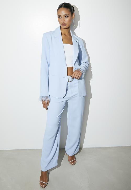 VELVET - Co-ord feather trim blazer - blue