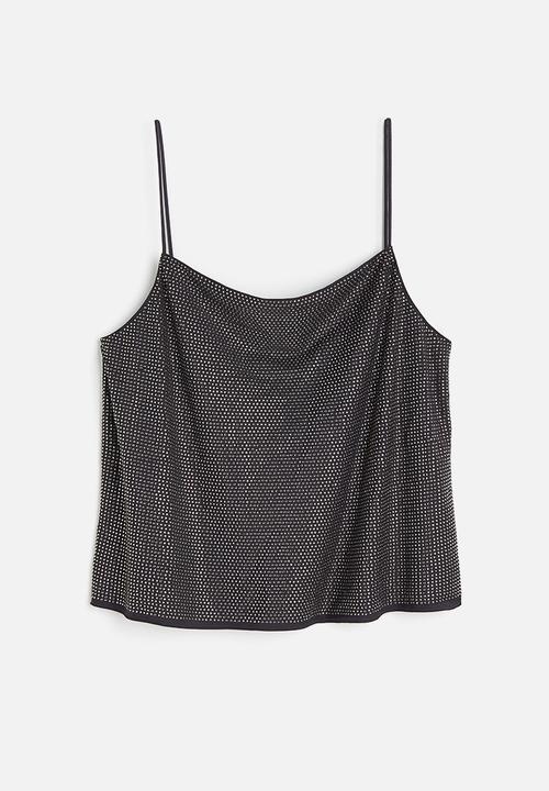 H&M - H&M Studio: Rhinestone-embellished strappy top - charcoal grey/silver