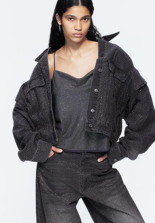 H&M - H&M Studio: Rhinestone-embellished strappy top - charcoal grey/silver