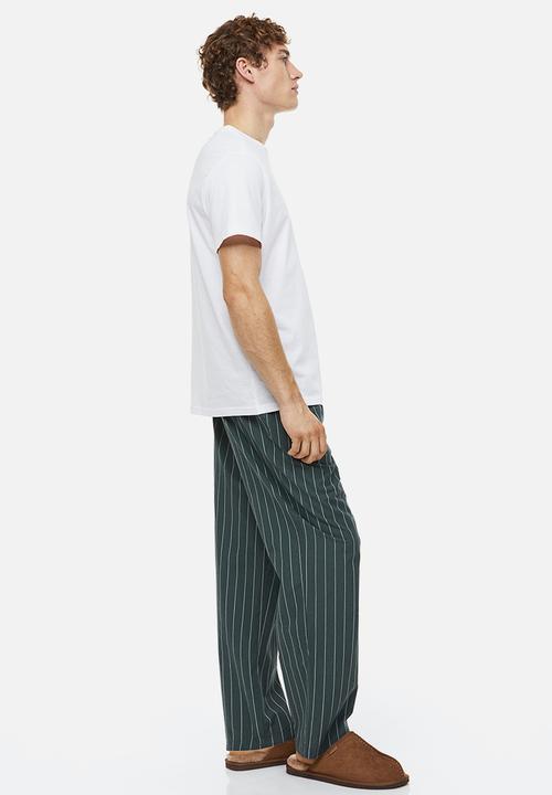 H&M - Relaxed fit pyjama bottoms - dark green pinstriped
