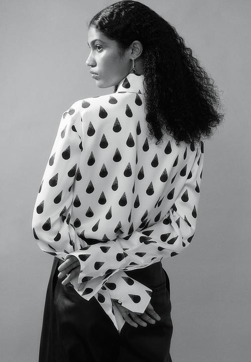 H&M - H&M Studio: Graphic-print satin shirt - cream teardrops