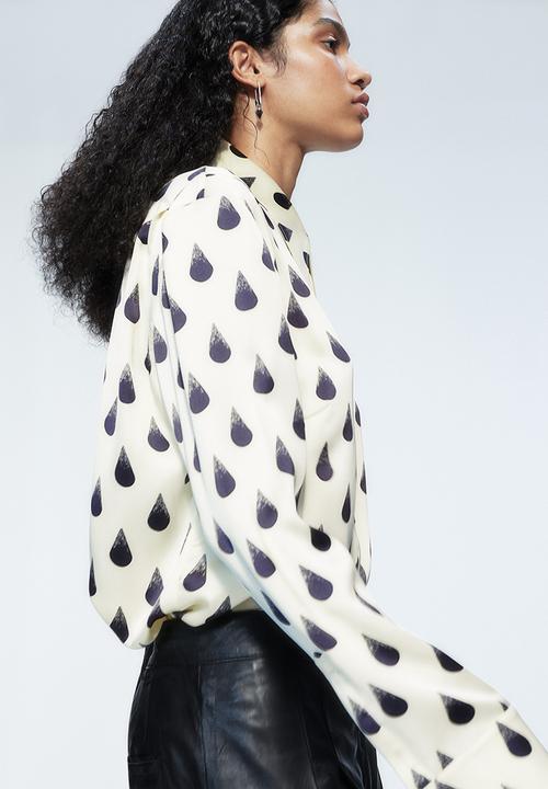 H&M - H&M Studio: Graphic-print satin shirt - cream teardrops