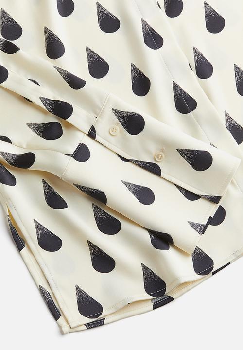 H&M - H&M Studio: Graphic-print satin shirt - cream teardrops