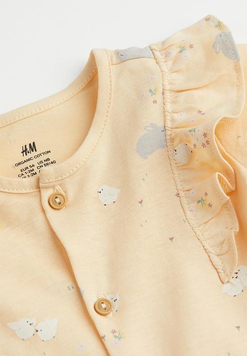 H&M - Short-sleeved cotton romper suit - light yellow rabbits