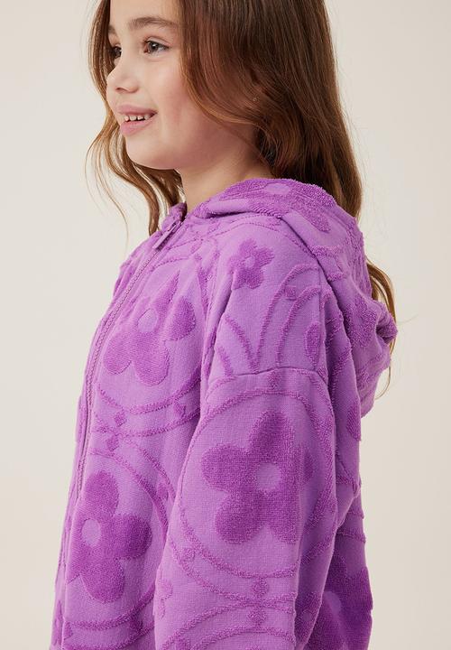 Cotton On - Kids zip thru hooded towel - opera/flower tiles