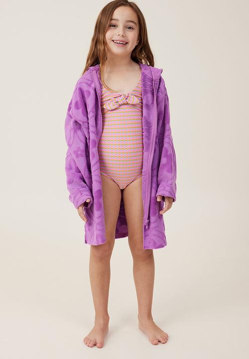 Cotton On - Kids zip thru hooded towel - opera/flower tiles