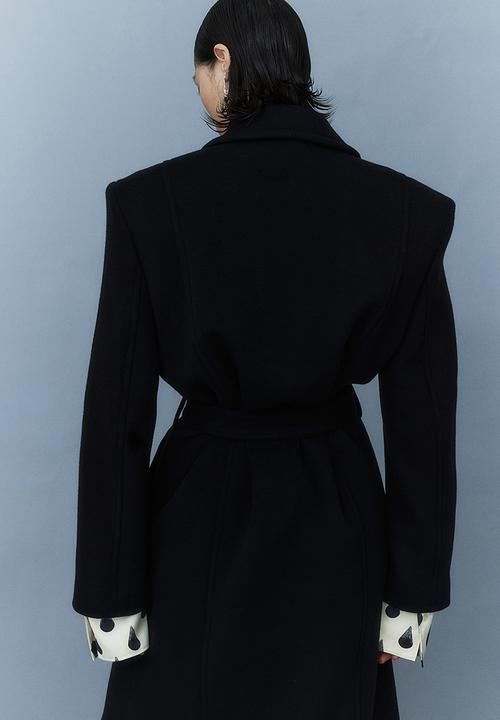 H&M - H&M Studio: Wool-blend tie-belt coat - midnight black 