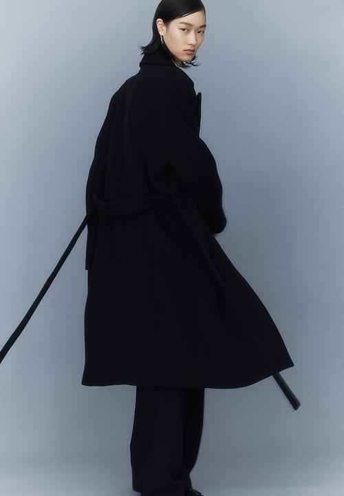 H&M - H&M Studio: Wool-blend tie-belt coat - midnight black 