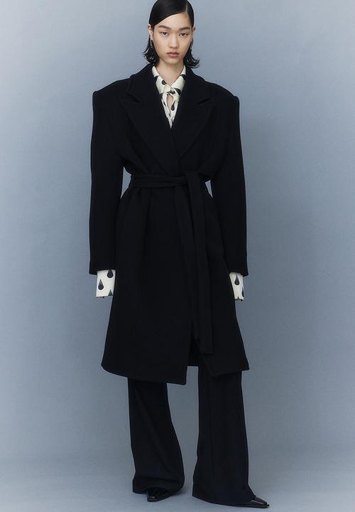 H&M - H&M Studio: Wool-blend tie-belt coat - midnight black 