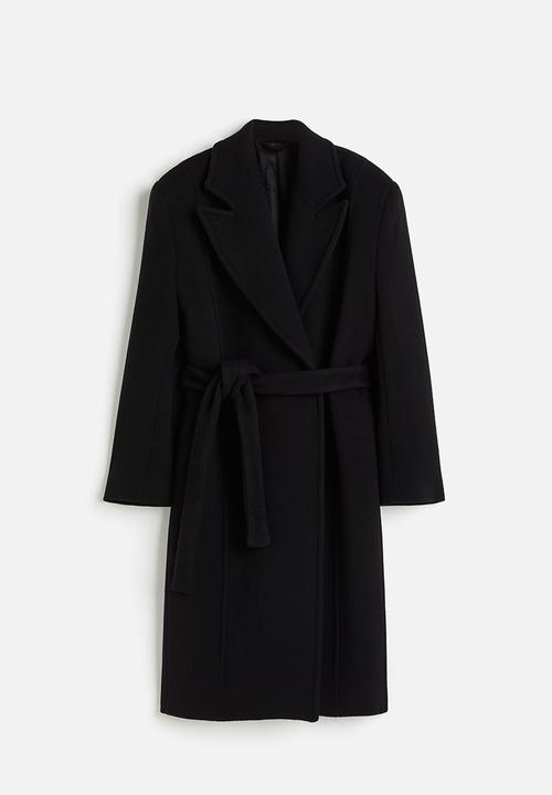 H&M - H&M Studio: Wool-blend tie-belt coat - midnight black 