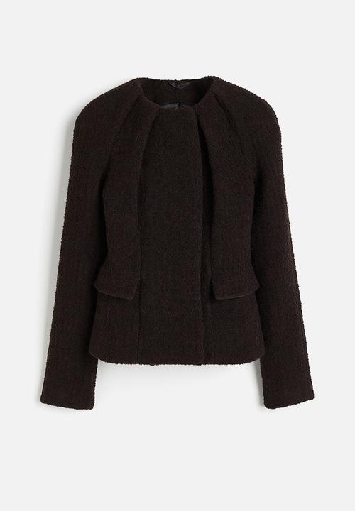 H&M - H&M Studio: Wool-blend pleat-neckline jacket - umber brown