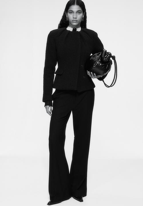 H&M - H&M Studio: Wool-blend pleat-neckline jacket - umber brown