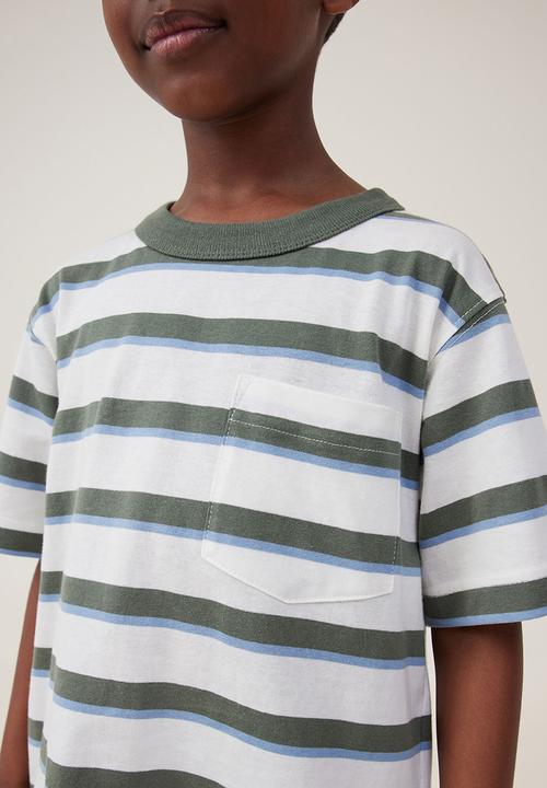Cotton On - The essential short sleeve tee - swag green/dusty blue/vanilla stripe