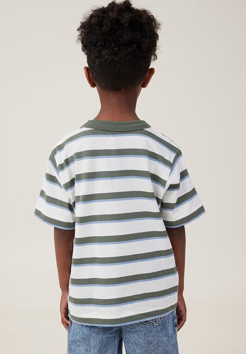 Cotton On - The essential short sleeve tee - swag green/dusty blue/vanilla stripe