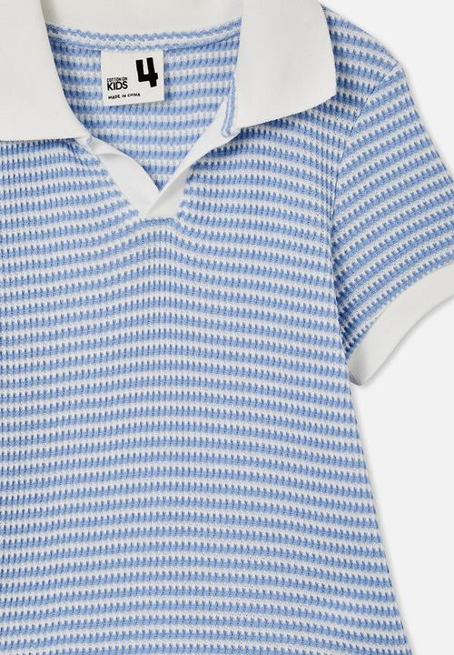 Cotton On - Winston waffle polo - dusk blue/vanilla stripe