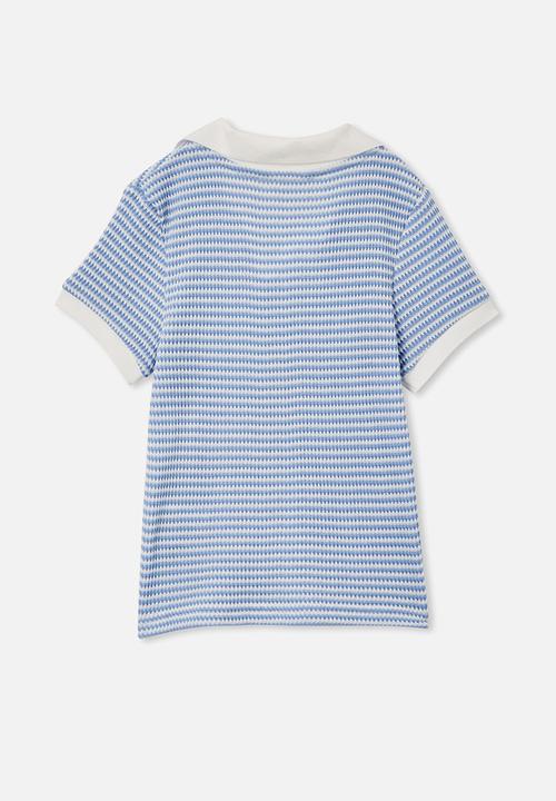 Cotton On - Winston waffle polo - dusk blue/vanilla stripe