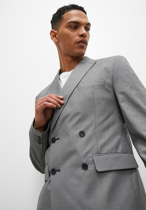 Superbalist - Double breasted slim fit blazer - grey check
