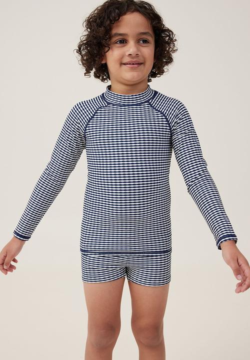 Cotton On - Flynn long sleeve raglan rash vest - in the navy/stripe
