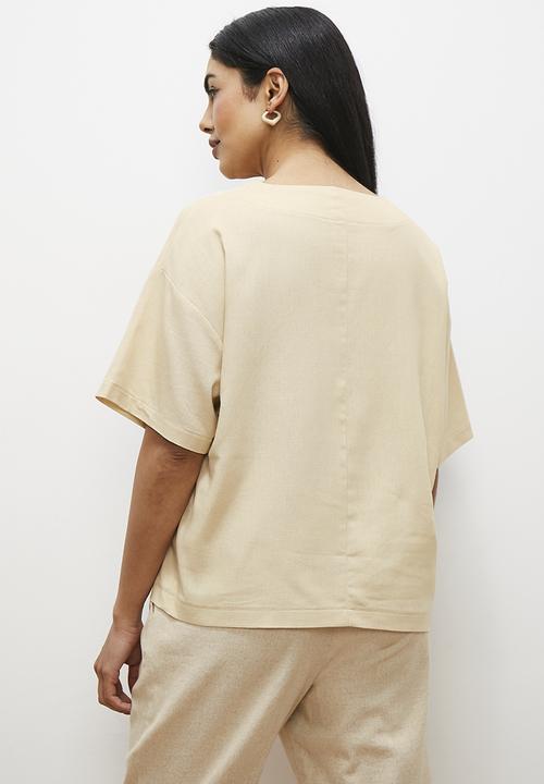edit - Oversized linen boxy tee - neutral