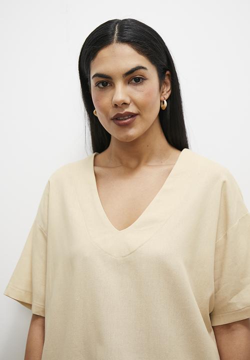 edit - Oversized linen boxy tee - neutral