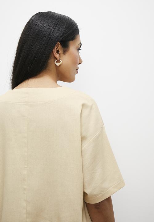 edit - Oversized linen boxy tee - neutral