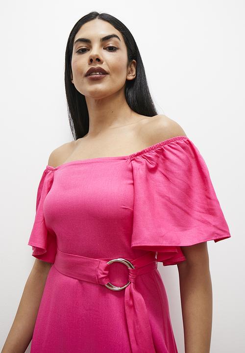 edit - Fit & flare with ruffle sleeve - pink