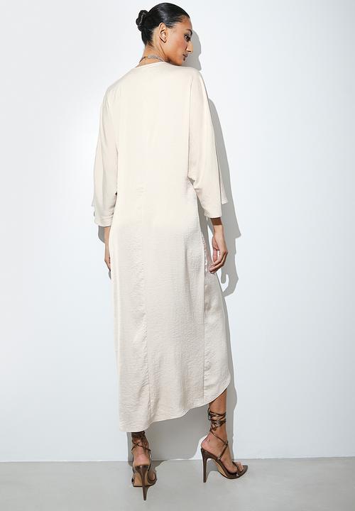 VELVET - Satin kaftan dress with knot detail - neutral