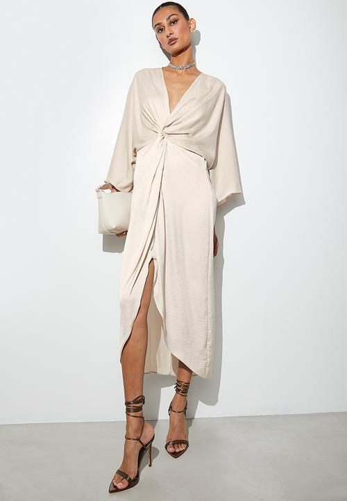 VELVET - Satin kaftan dress with knot detail - neutral