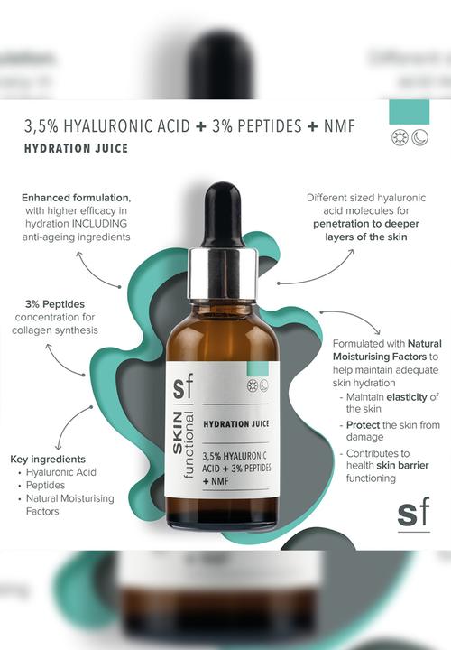 SKIN functional - 3,5% Hyaluronic Acid + 3% Peptides + NMF, Hydration Juice