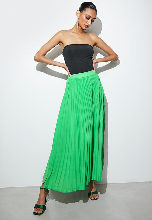 VELVET - Maxi pleated skirt - green