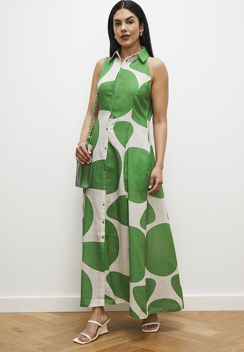 edit - Sleeveless maxi shirt dress - geo print